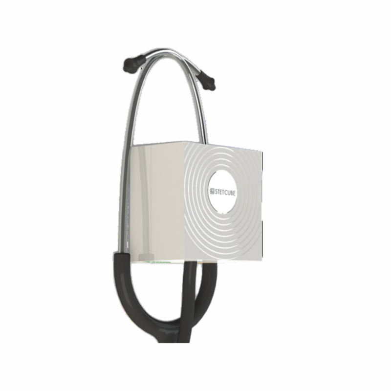 Stetcube is white cube that can effectively sanitise a stethoscope.